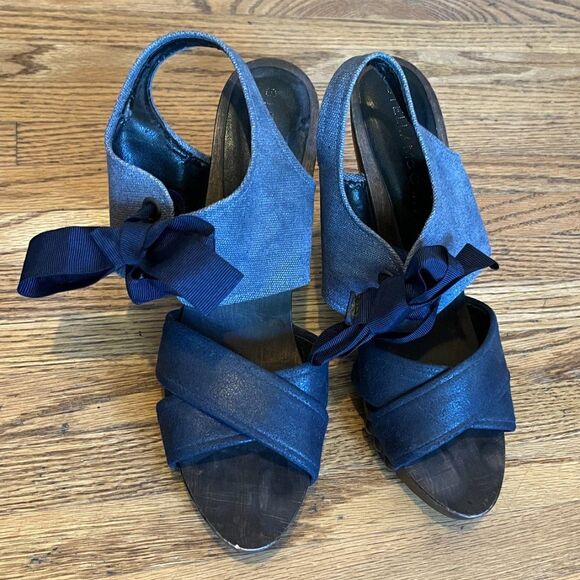 Stella McCartney Blue Denim Lace Up High Heels Sandals Women's Sz EU 41 US 10.5 - Picture 2 of 8